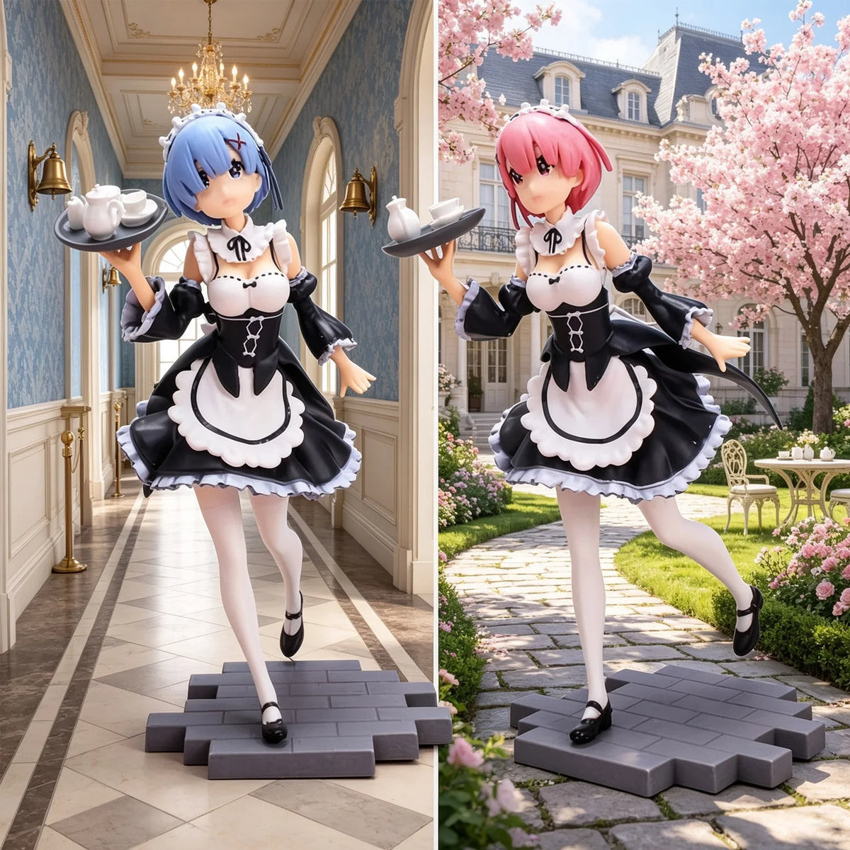 Rem & Ram Maid Ver. PVC Figures – Classic Cafe Serving Pose,Rem & Ram Maid Theme Collection, Home & Shelf Decor for Anime Fans