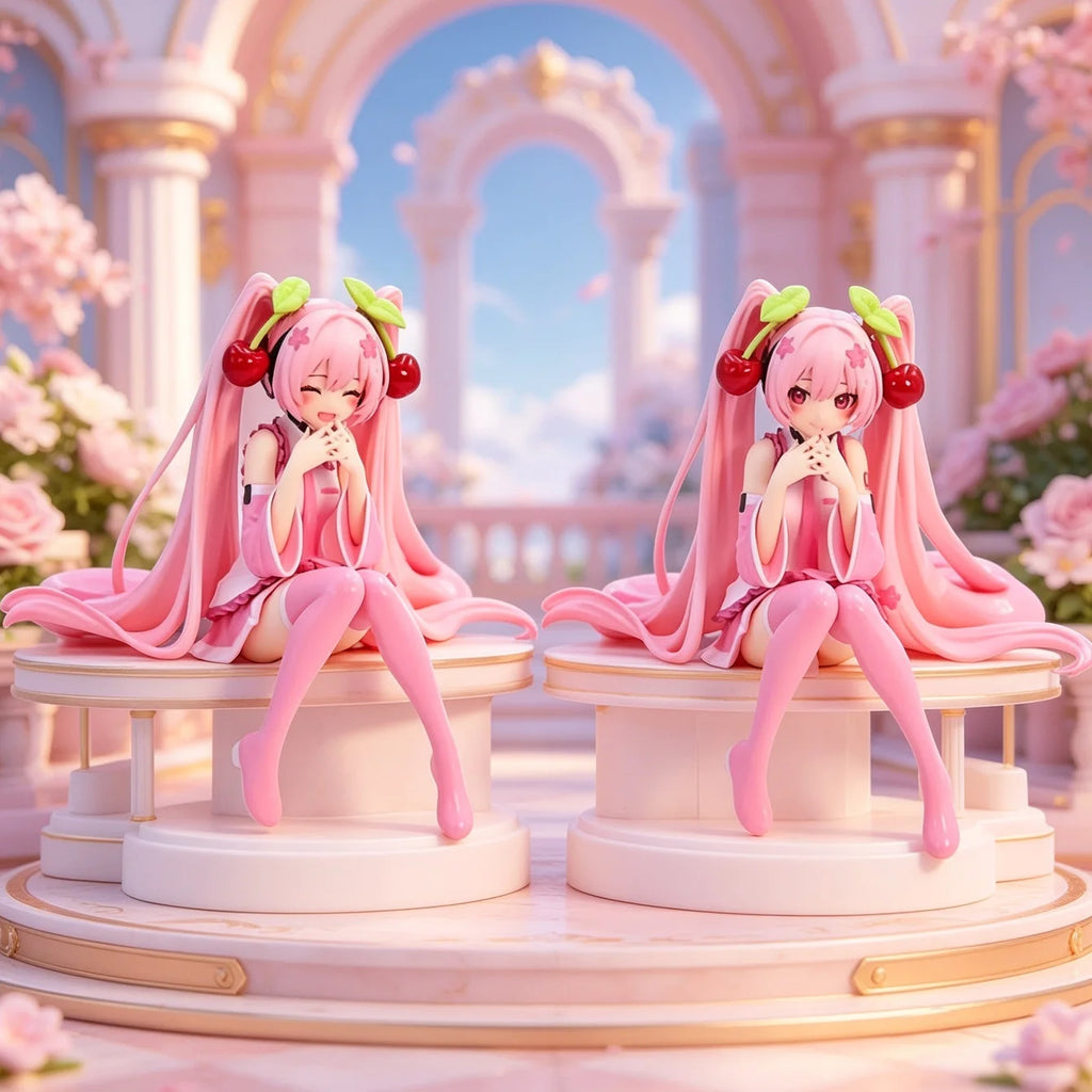 Sakura Hatsune Miku Collectible Figures Vocaloid Theme Cherry Headwear Design Cute Seated Posture Desktop Decor Fan Merchandise