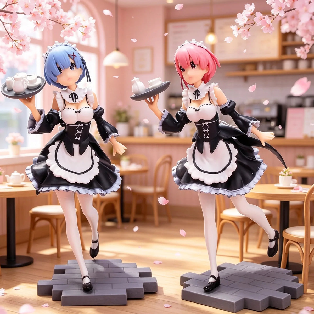 Rem & Ram Maid Ver. PVC Figures – Classic Cafe Serving Pose,Rem & Ram Maid Theme Collection, Home & Shelf Decor for Anime Fans
