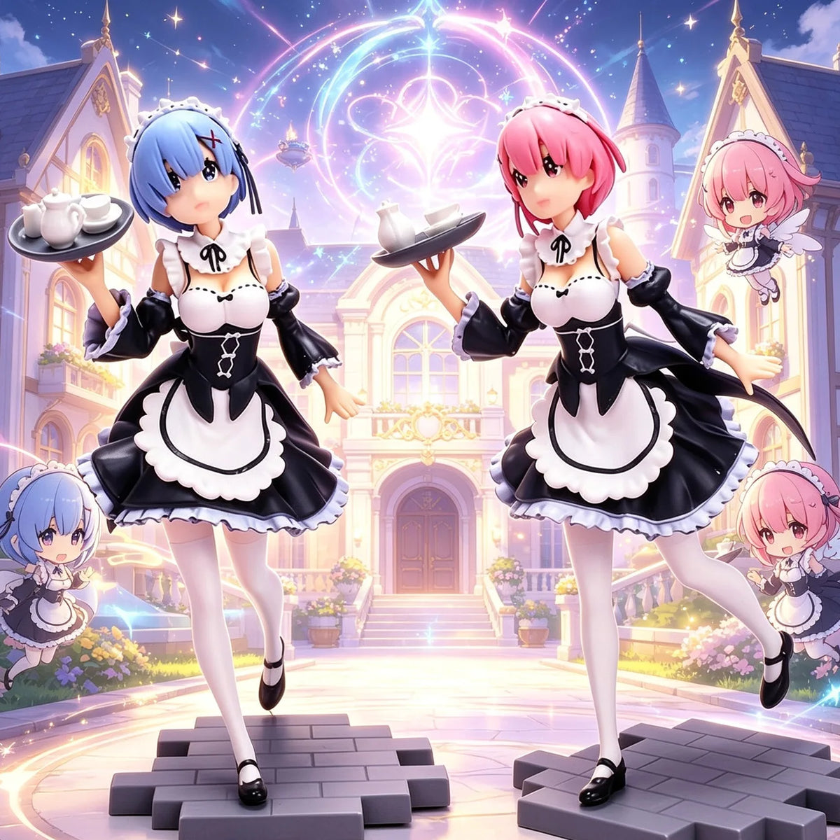 Rem & Ram Maid Ver. PVC Figures – Classic Cafe Serving Pose,Rem & Ram Maid Theme Collection, Home & Shelf Decor for Anime Fans