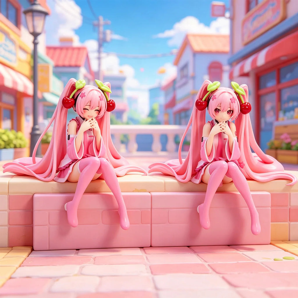 Sakura Hatsune Miku Collectible Figures Vocaloid Theme Cherry Headwear Design Cute Seated Posture Desktop Decor Fan Merchandise