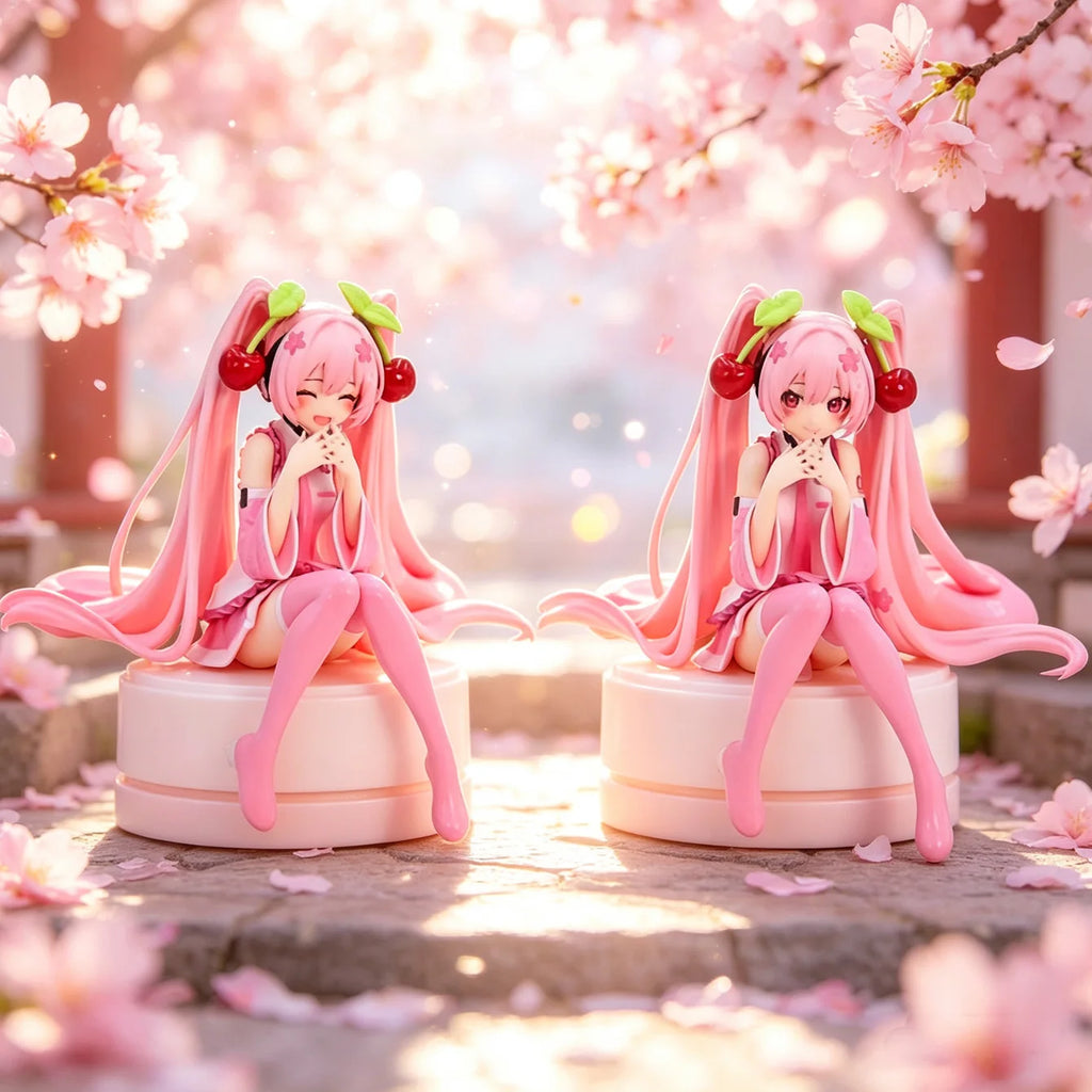 Sakura Hatsune Miku Collectible Figures Vocaloid Theme Cherry Headwear Design Cute Seated Posture Desktop Decor Fan Merchandise