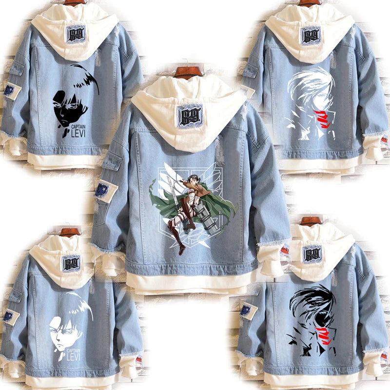 Costume Levi Ackerman Mikasa Cosplay Hoodie Scout Regiment Denim Jacket Scout Legion Hooded Coats Halloween Carnival Costumes