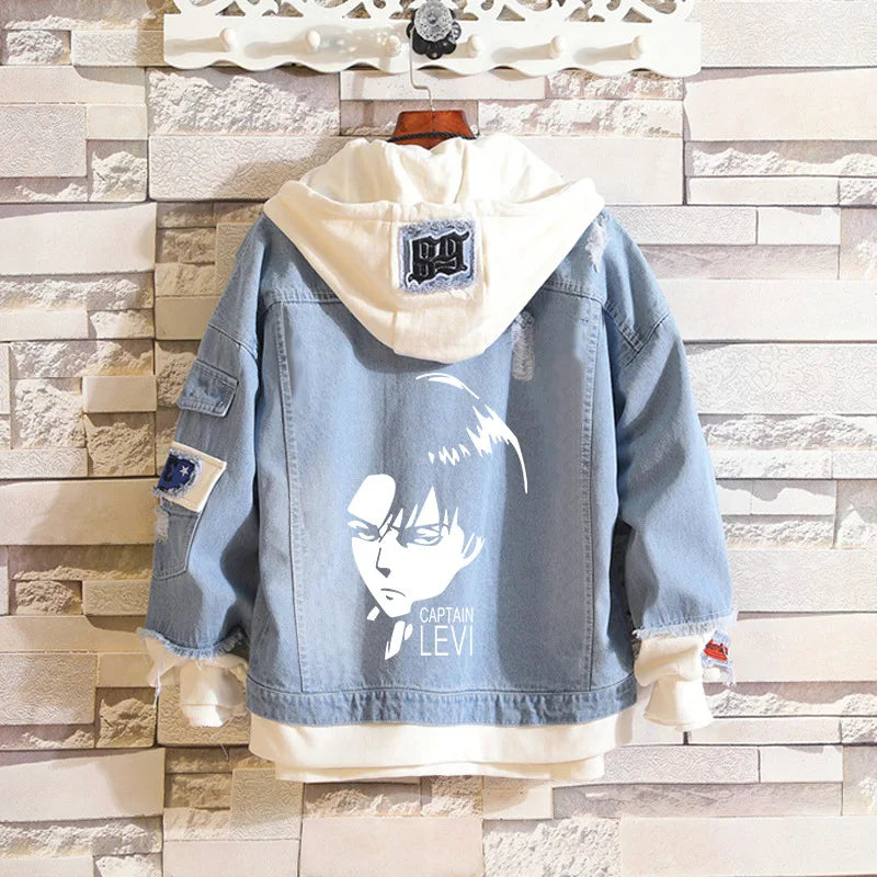 Costume Levi Ackerman Mikasa Cosplay Hoodie Scout Regiment Denim Jacket Scout Legion Hooded Coats Halloween Carnival Costumes