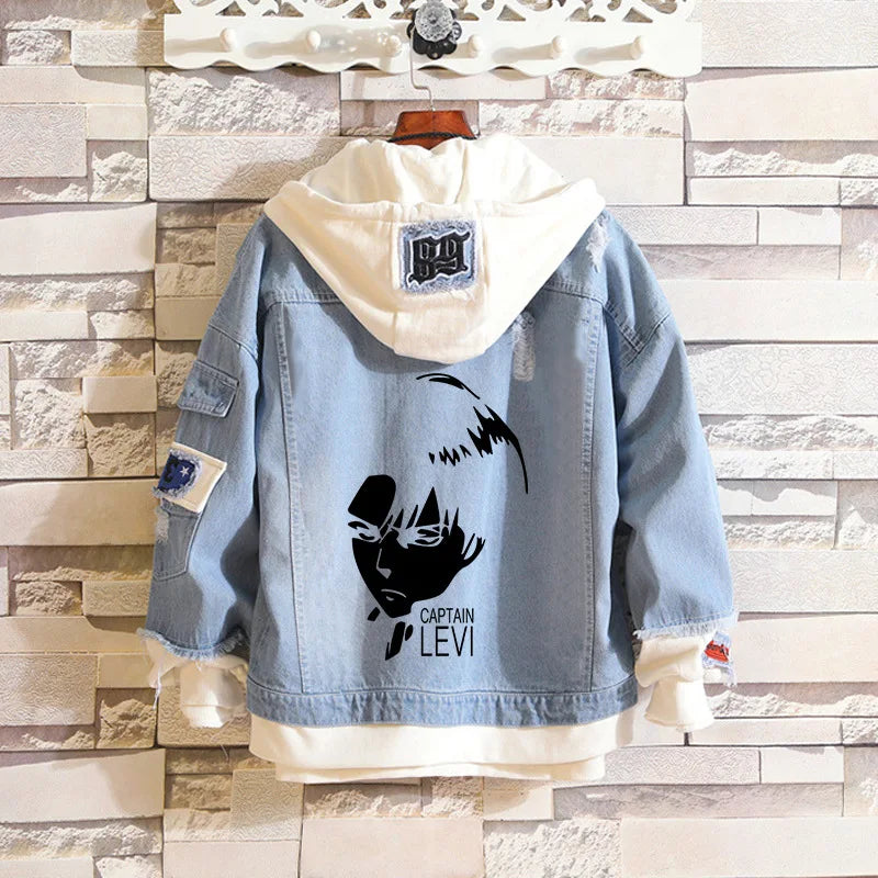 Costume Levi Ackerman Mikasa Cosplay Hoodie Scout Regiment Denim Jacket Scout Legion Hooded Coats Halloween Carnival Costumes