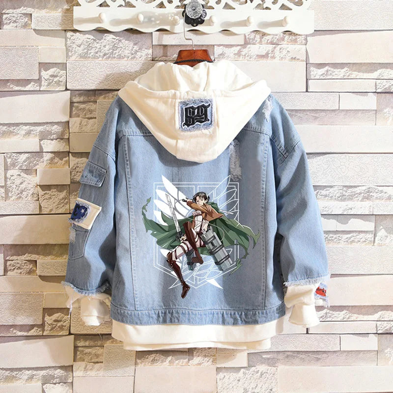 Costume Levi Ackerman Mikasa Cosplay Hoodie Scout Regiment Denim Jacket Scout Legion Hooded Coats Halloween Carnival Costumes