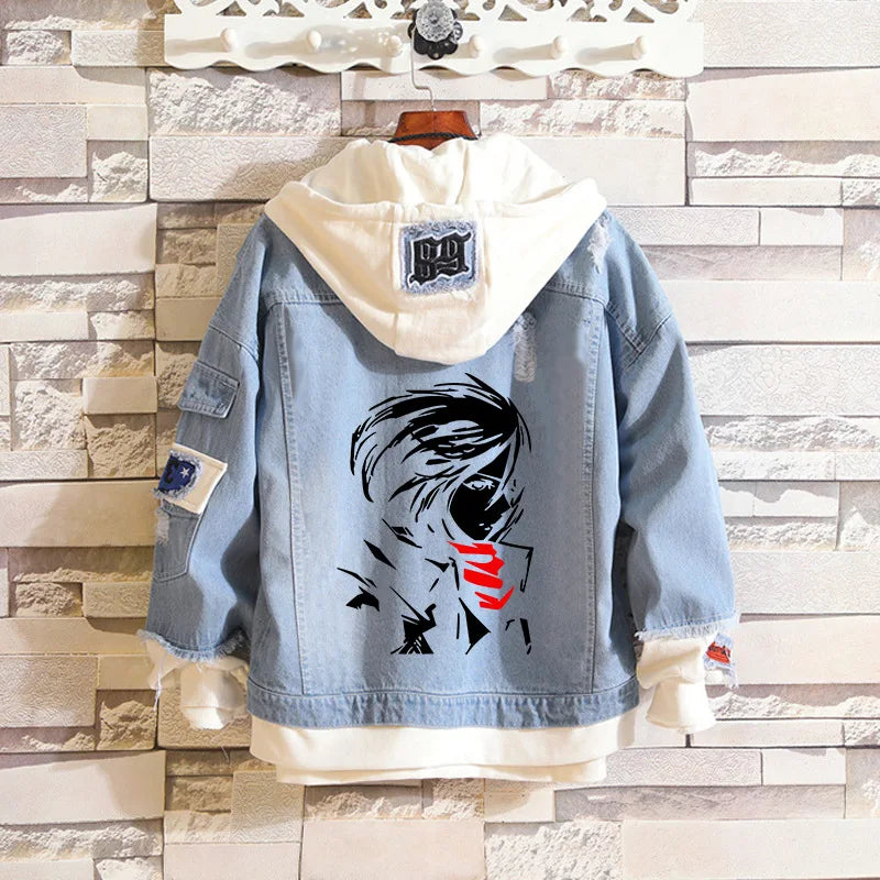 Costume Levi Ackerman Mikasa Cosplay Hoodie Scout Regiment Denim Jacket Scout Legion Hooded Coats Halloween Carnival Costumes