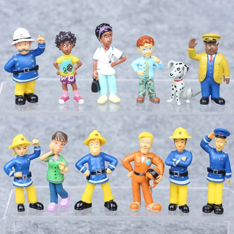 12Pcs/set Fireman Sam Cartoon Anime Fire Fighting Figure Cosplay PVC Model Doll Toys Boy Girl Toy for Kids Birthday Xmas Gift