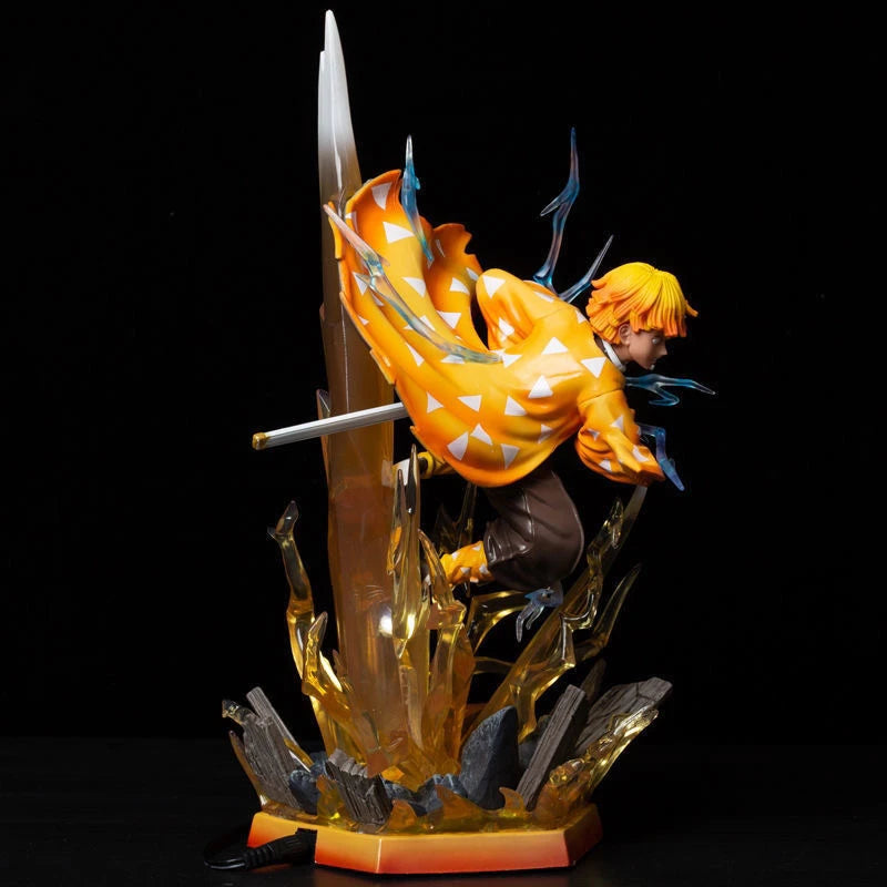Demon Slayer 32cm Agatsuma Zenitsu Double Head Sculpture Figure PVC Light-Up Statue Anime Collectible Model Toy Room Decor Gift