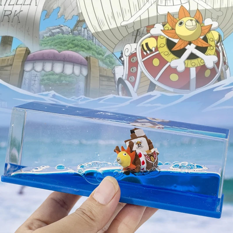 Thousand Sunny Floating Ship Fluid Liquid Drift Bottle Figure One Piece Barco Going Merry Ship Floating Boat Desk Decor Toy Gift
