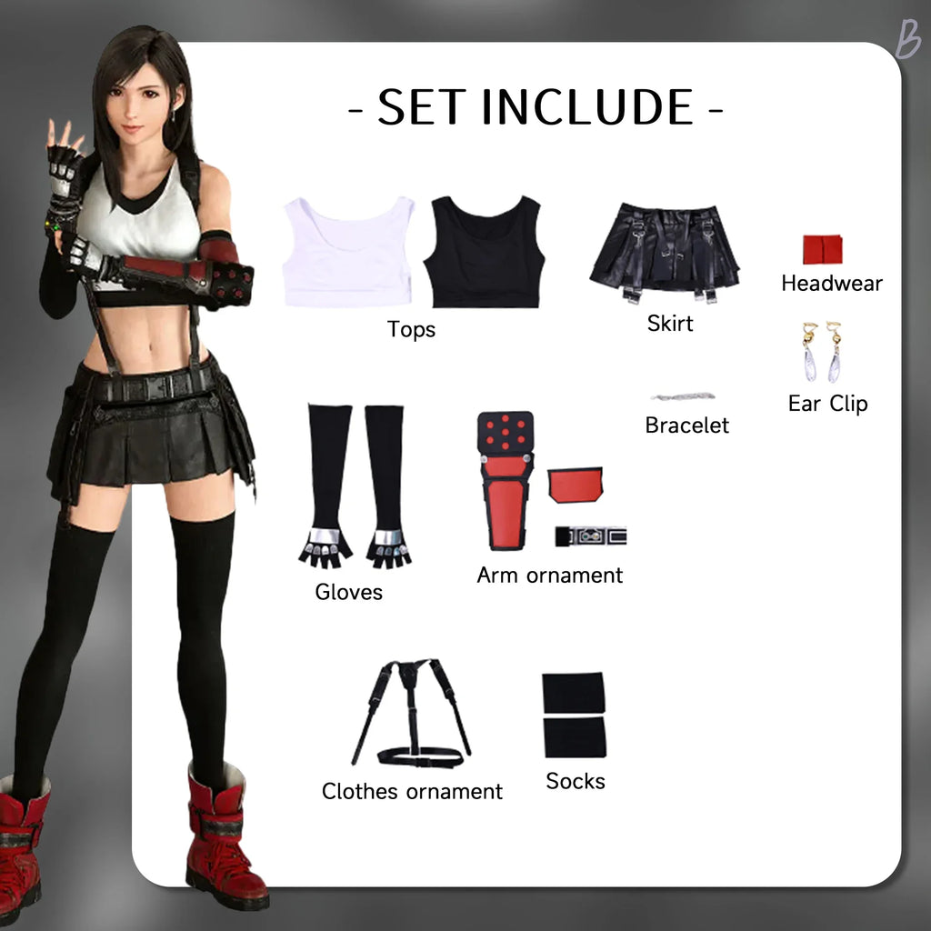 Tifa Lockhart Cosplay Costume Carnival Uniform Wig Anime Halloween Costumes Game Women