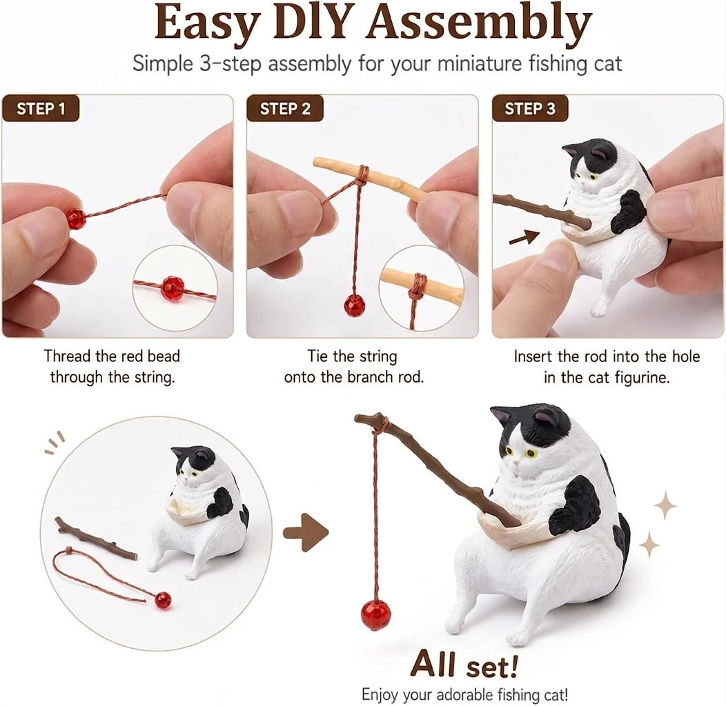 10 Cat Figures PVC Mini Cat Figurines Kitten Animal Miniatures with Fishing Kit for Desk Shelf Cake Micro Landscape Decoration