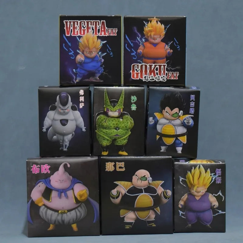 New Chubby Dragon Ball Figures Set Chibi Fat Goku Vegeta Frieza Buu Cell Funny Anime Figures Model Desktop Cute Ornament Gifts
