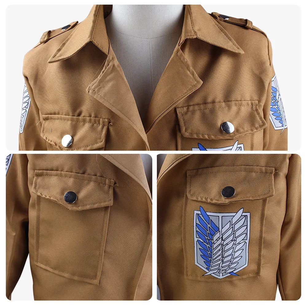 Anime Cosplay Levi Ackerman Mikasa Eren Jaeger Survey Corps Costume For Kids Shirt Hooded Cape Shinzou Wo Sasageyo