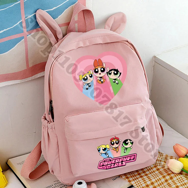 Kawaii The Powerpuffs Girls Anime Cute Schoolbag Student Cartoon Casual Backpack Fashion Book Bag Stationery Storage Pouch Gifts