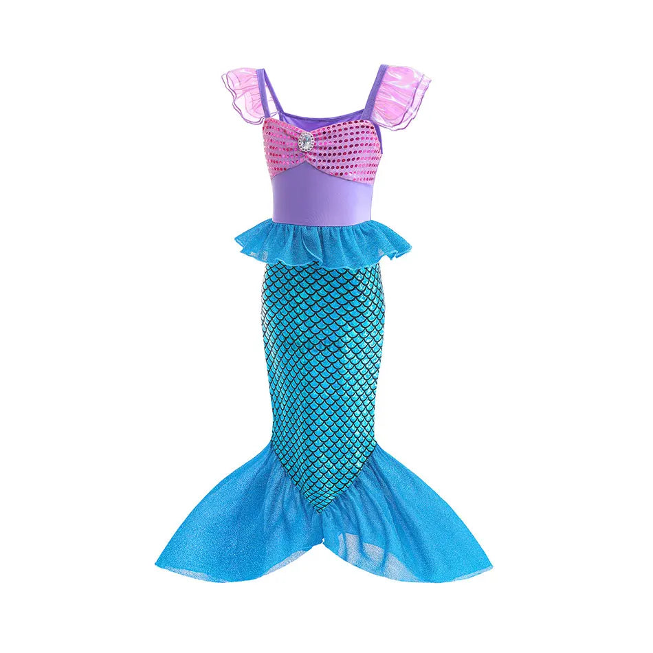 Little Mermaid Ariel Costume Princess Dress for Girls Short Sleeve Tulle Cosplay Halloween Carnival Birthday Party Clothes