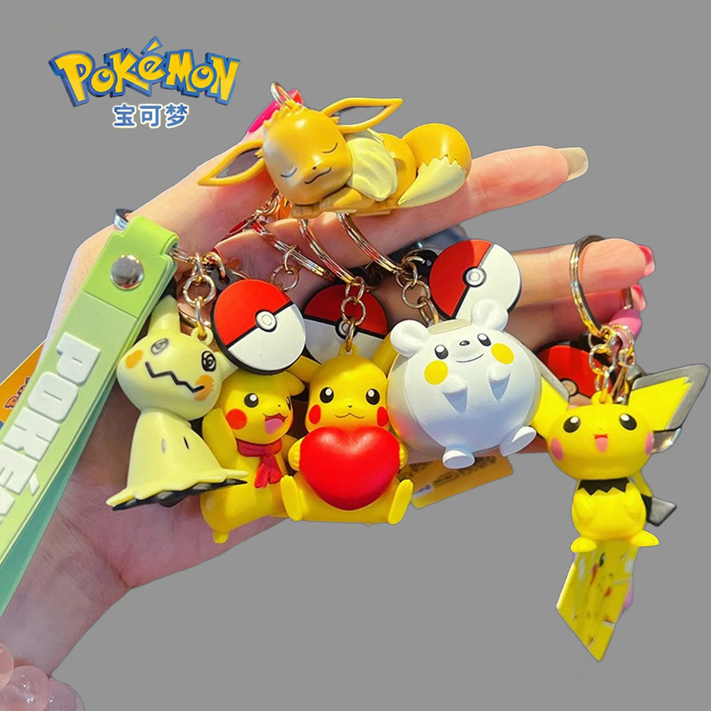Genuine Pokemon Keychain Pikachu Eevee Pichu Mimikyu Togedemaru PVC Anime Action Figure Kids Toy Keyring Pendant Birthday Gift
