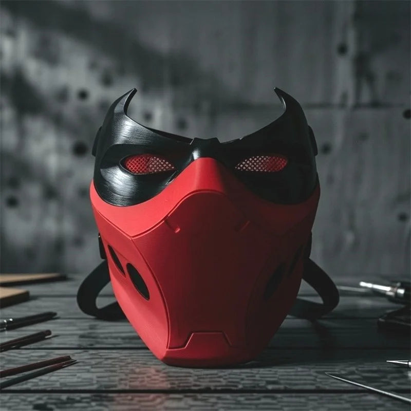 Superhero Red Hood Jason Todd Half Face Helmet Mask Unisex Adult Latex Mask Halloween Carnival Cosplay Party Accessory