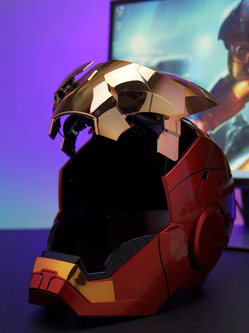 Marvel 1:1 Iron Man Mk5 Jarvis Helmet Remote Voice Control Auto Helmet Mask With Led Light Figure Boy Christmas Birthday Gift