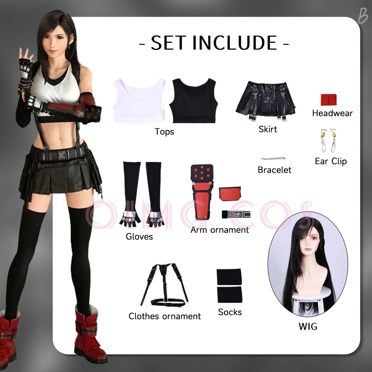 Tifa Lockhart Cosplay Costume Carnival Uniform Wig Anime Halloween Costumes Game Women