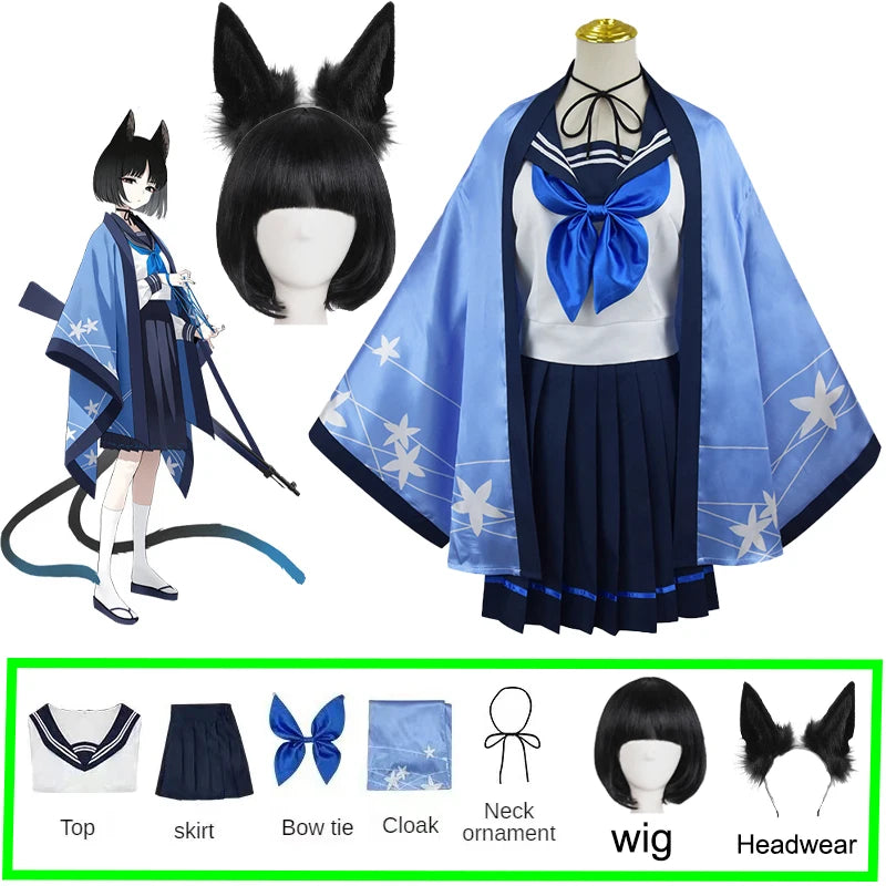 Game Blue Archive Cosplay Tongsheng Kikyou Costume Sailor Cape Cartoon Anime Dress Ear Headwear Wig JK Uniform Top Skirts Kimono
