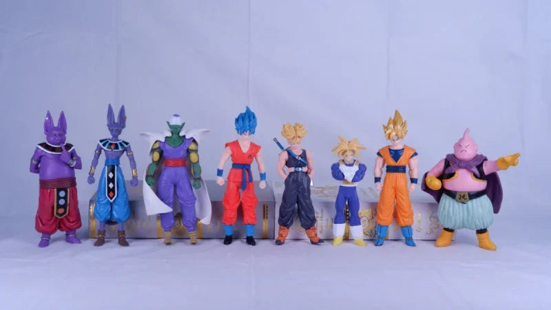 8Pcs/Set Anime Dragon Ball Z Son Goku Trunks Beerus Majin Buu Action Figure Vegeta Piccolo Son Gohan Super Saiyan Model Doll