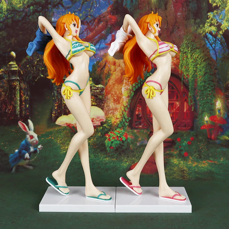 21cm One Piece Nami Figure Girl's On Vacation Nami Red Green Collectible Figurine Toys PVC Action Model Dolls Gifts