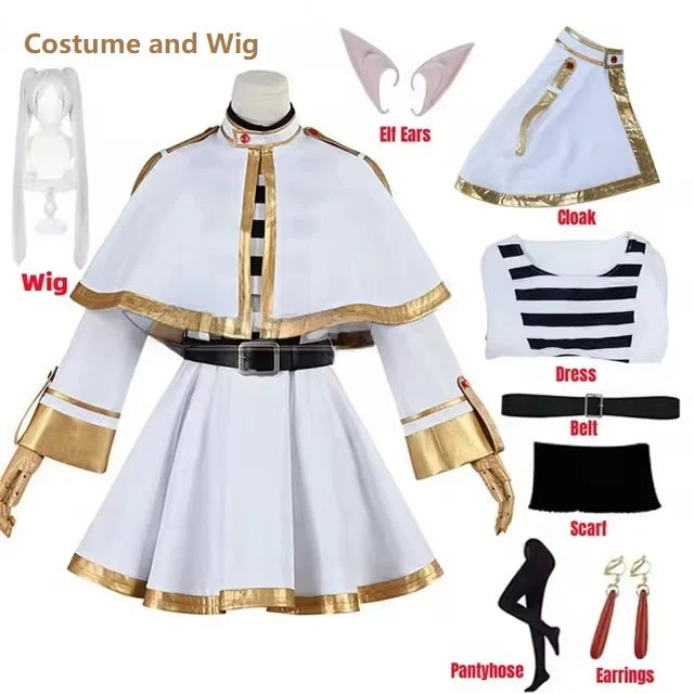 Sousou No Frieren Cosplay Costume Wig Shoes Anime Figures Magician Dress Elf Ear Halloween Party Charistmas for Women