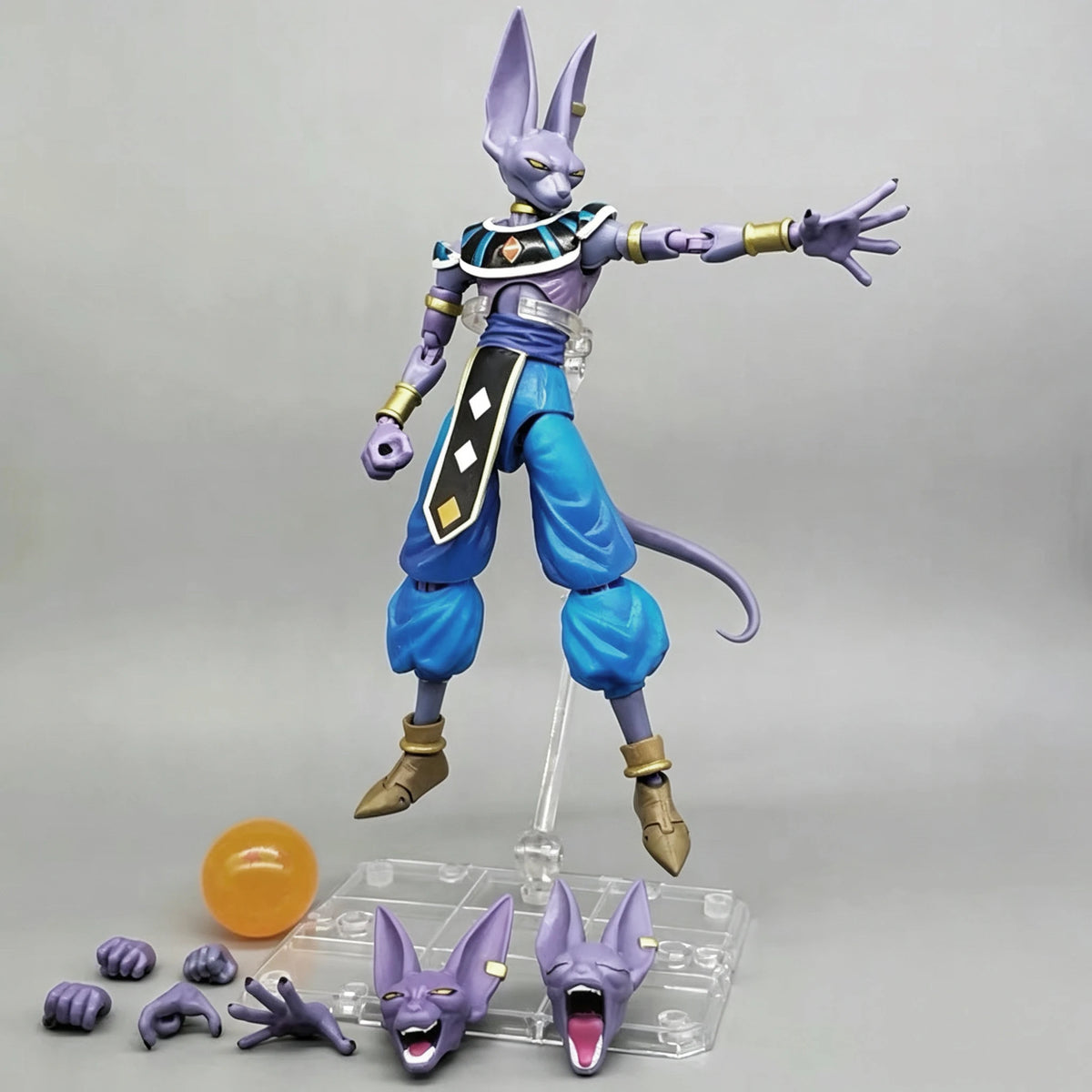 Bandai Dragon Ball Super God of Destruction Large Beerus Figure, High Quality Edition, Articulated Joints, Desktop Ornament