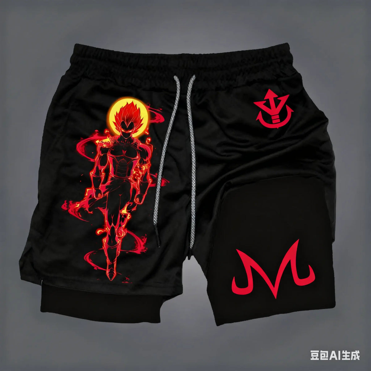 Dragon Ball Men's Double-layer Shorts Broly Summer Anime Fake Two-piece Sports Fitness Quick-drying Shorts Trendy Y2k Pants