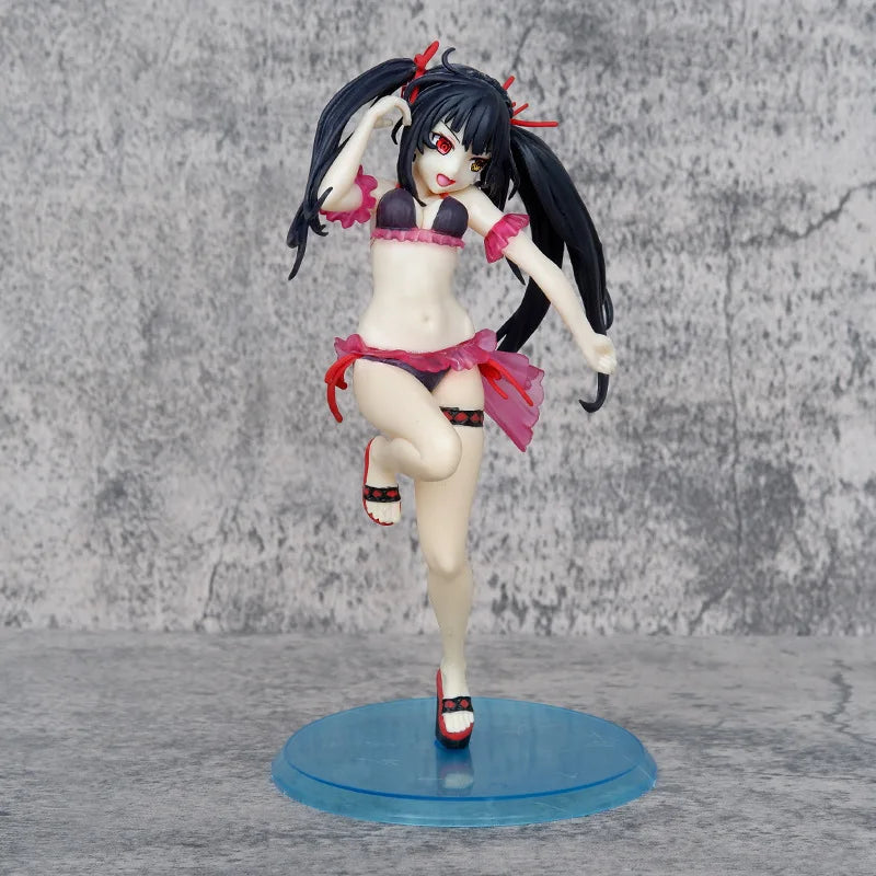 18CM DATE A LIVE Tokisaki Kurumi Anime Figure Cute Girl Model Toy PVC Black Dress Dress-Up Standing Model Car Interior Ornament