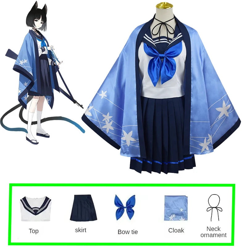 Game Blue Archive Cosplay Tongsheng Kikyou Costume Sailor Cape Cartoon Anime Dress Ear Headwear Wig JK Uniform Top Skirts Kimono