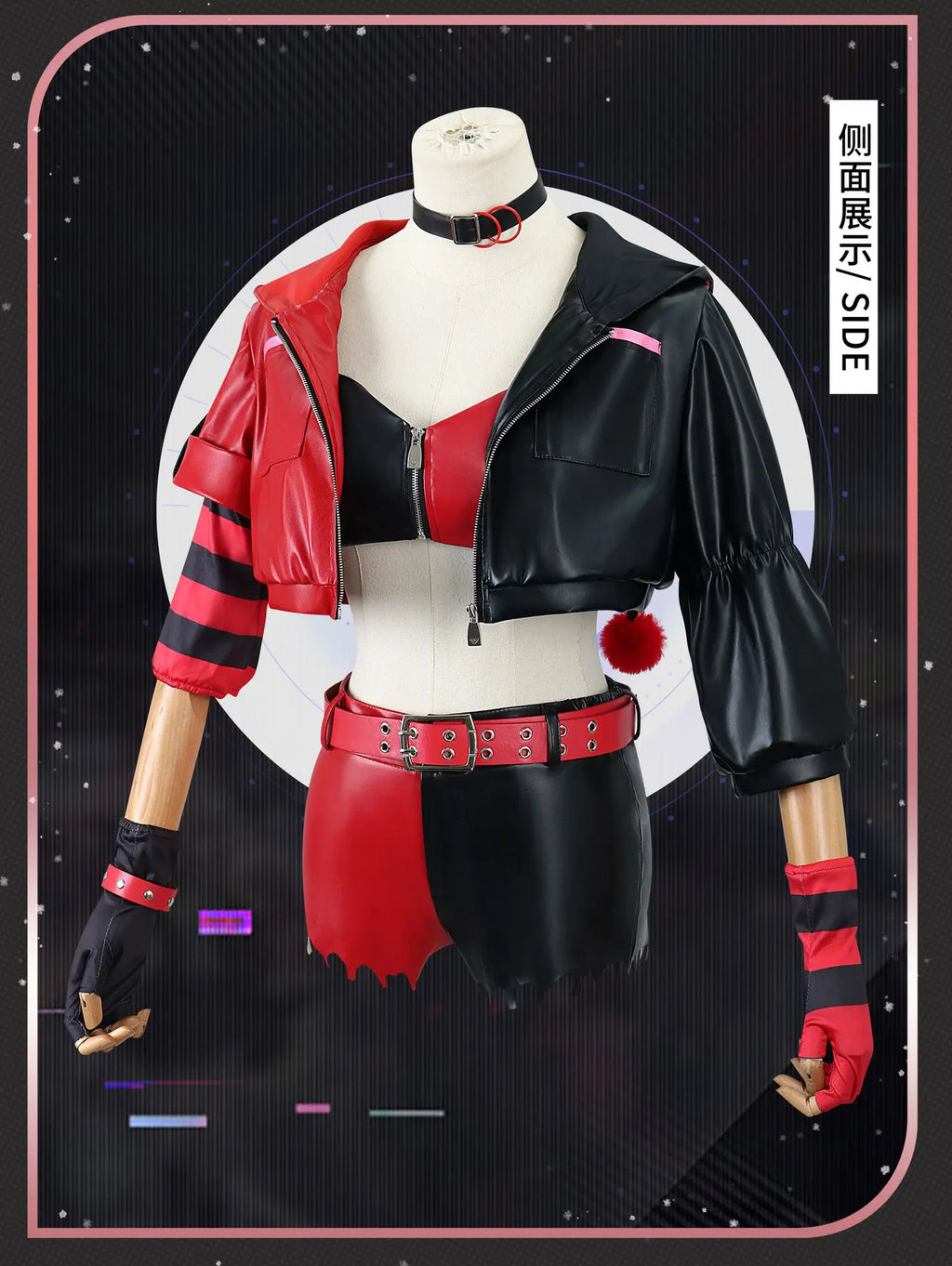 Suicide Anime Quinn Cosplay Costume Wig Faux Leather Jacket With Hats Shorts Bra Choker Gloves Belt Daily Wear Halloween