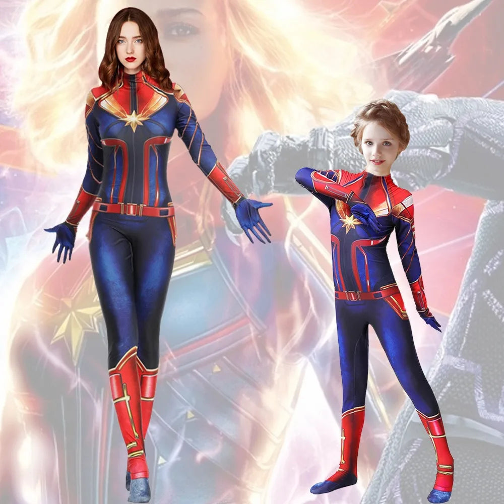 Movie Captain Cosplay Costume Women Superhero Cos Stage Jumpsuit Halloween Carnival Role Play Party Zentai Kids Adult bodysuit