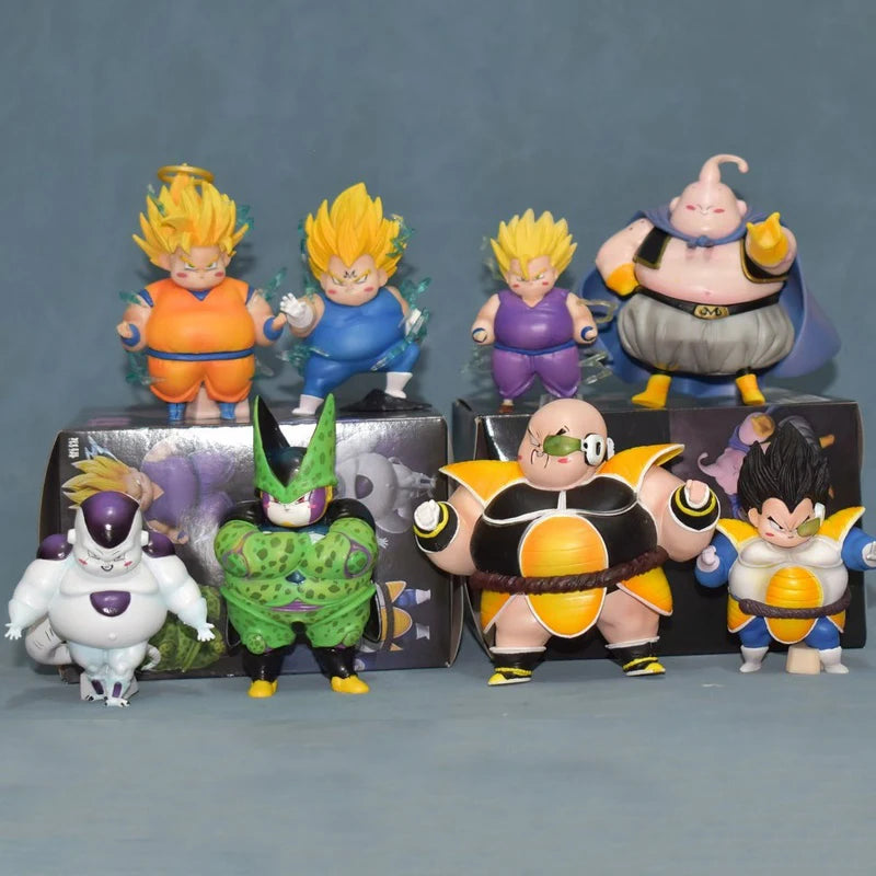 New Chubby Dragon Ball Figures Set Chibi Fat Goku Vegeta Frieza Buu Cell Funny Anime Figures Model Desktop Cute Ornament Gifts