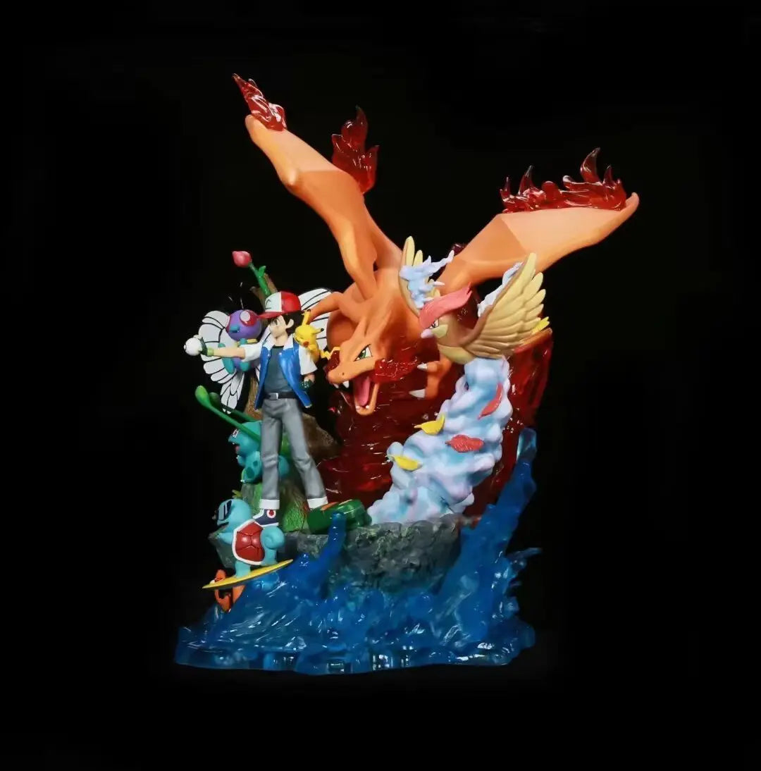 PokéMon Ash Ketchum Family Light Up Gk Anime Figure Charizard Squirtle Bulbasaur Collectible Model For Adult Collectors