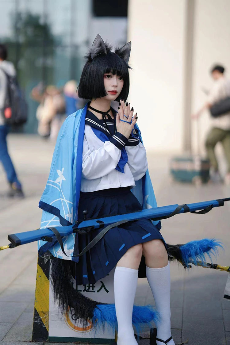 Game Blue Archive Cosplay Tongsheng Kikyou Costume Sailor Cape Cartoon Anime Dress Ear Headwear Wig JK Uniform Top Skirts Kimono