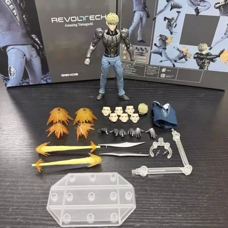 18cm Ko Revoltech Amazing Yamaguchi Genos Action Figure One Punch Man Articulated With Swappable Heads Hands Bonus