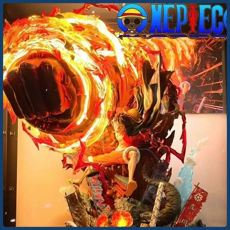 HOT  One Piece gk anime figure luffy with toys led gear 3 red rock statuette pvc model collectible decoration birthday present
