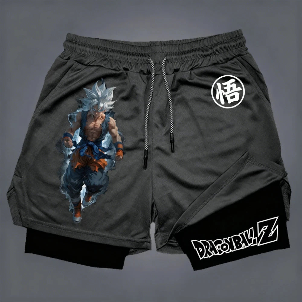 Dragon Ball Men's Double-layer Shorts Broly Summer Anime Fake Two-piece Sports Fitness Quick-drying Shorts Trendy Y2k Pants