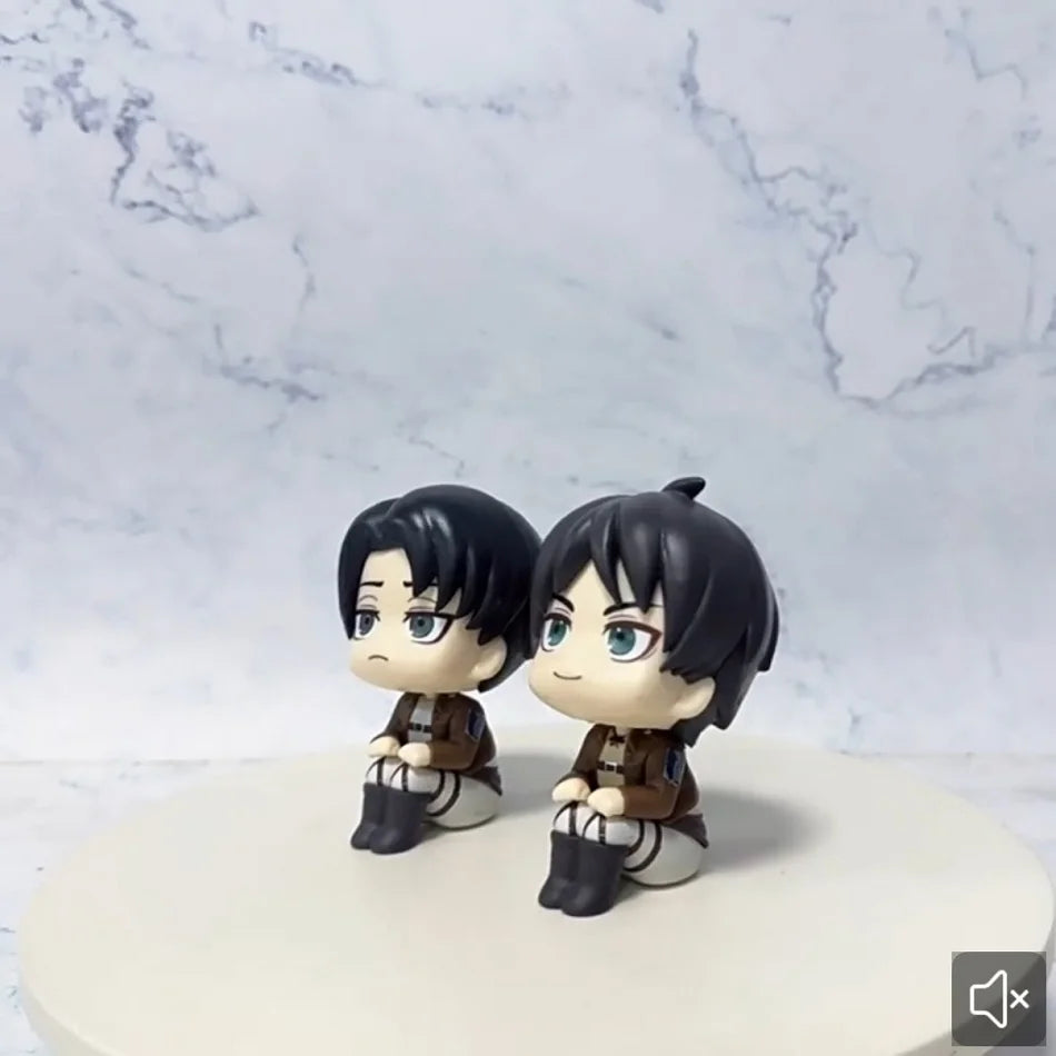 10cm Anime Attack on Titan Figure Look Up Levi Ackerman Action Figures Q Version Eren Jaeger Figurine PVC Collection Model Toys