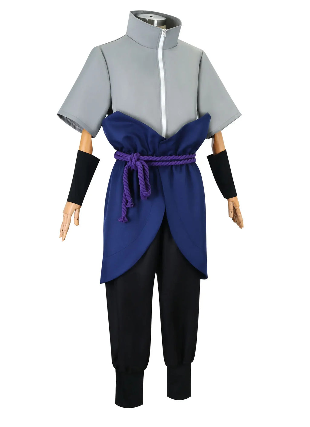 Uchiha Sasuke Cosplay Costume Set - Anime Hokage Shippuden Third Generation Gray Top Suit Wig for Halloween