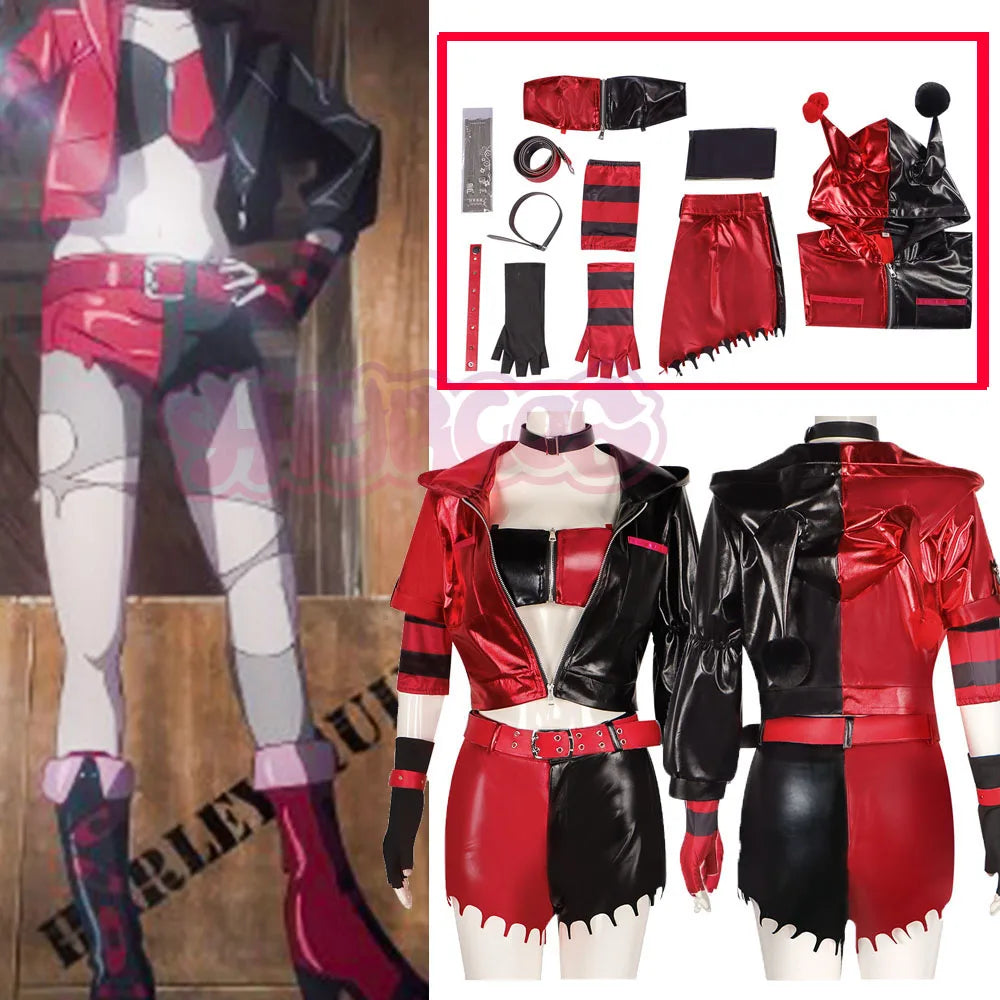 Anime Clown Harle Cosplay Costume Anime Quinzel Suicide Isekai Joker Girl Squad Uniform Wig Set Halloween Party Outfit for Women