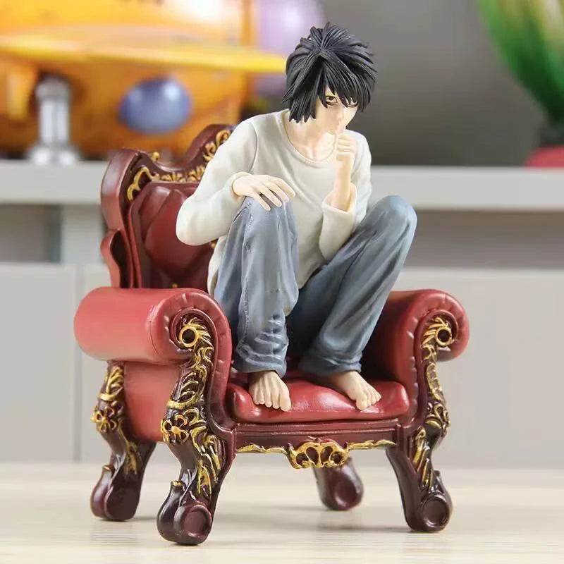 18CM L Lawliet Figure DEATH NOTE Chair Sitting Position Anime Desktop Crafts Golf Model Toy Gift Collection Ornaments PVC
