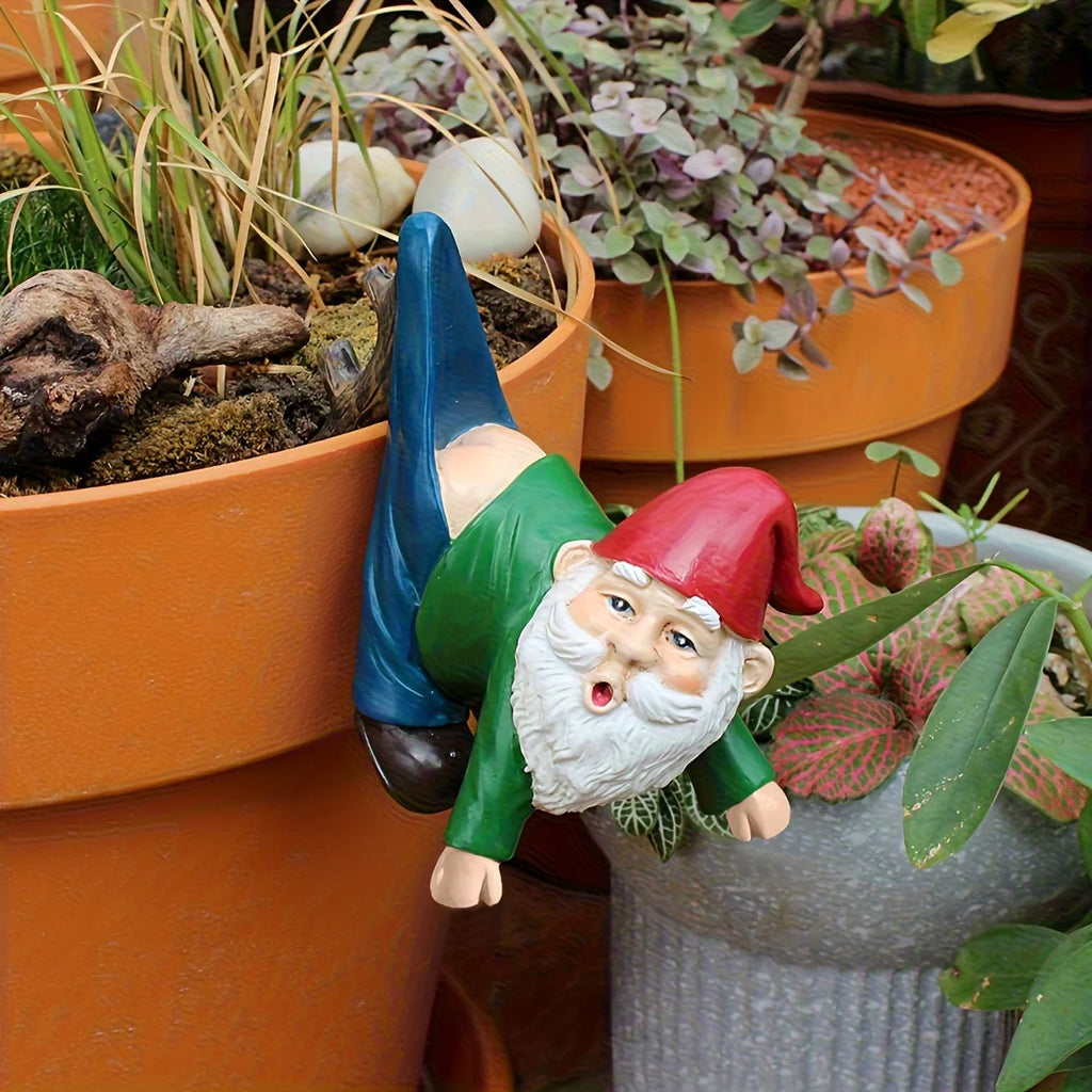 1pc New casual dwarf elderly funny pants hanging upside down with exposed buttocks design, statue resin bonsai pendant
