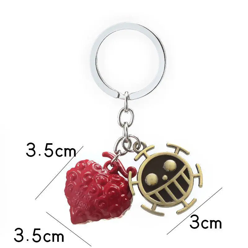 One Piece cartoon anime Devil Fruit keychain, Ace's Flame-Flame Fruit and Luffy's Gum-Gum Fruit two-piece pendant accessories
