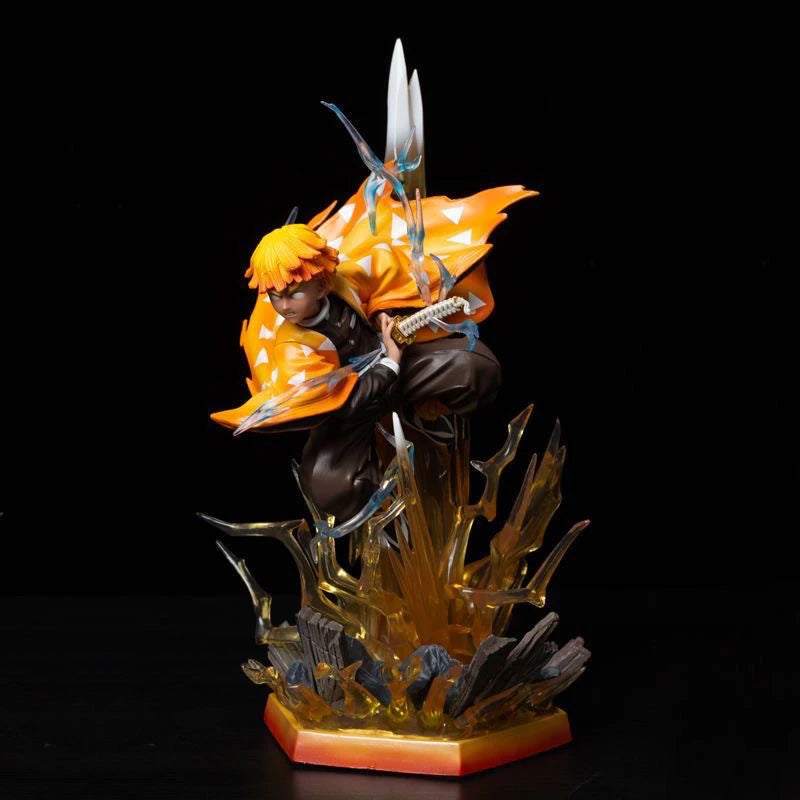 Demon Slayer 32cm Agatsuma Zenitsu Double Head Sculpture Figure PVC Light-Up Statue Anime Collectible Model Toy Room Decor Gift