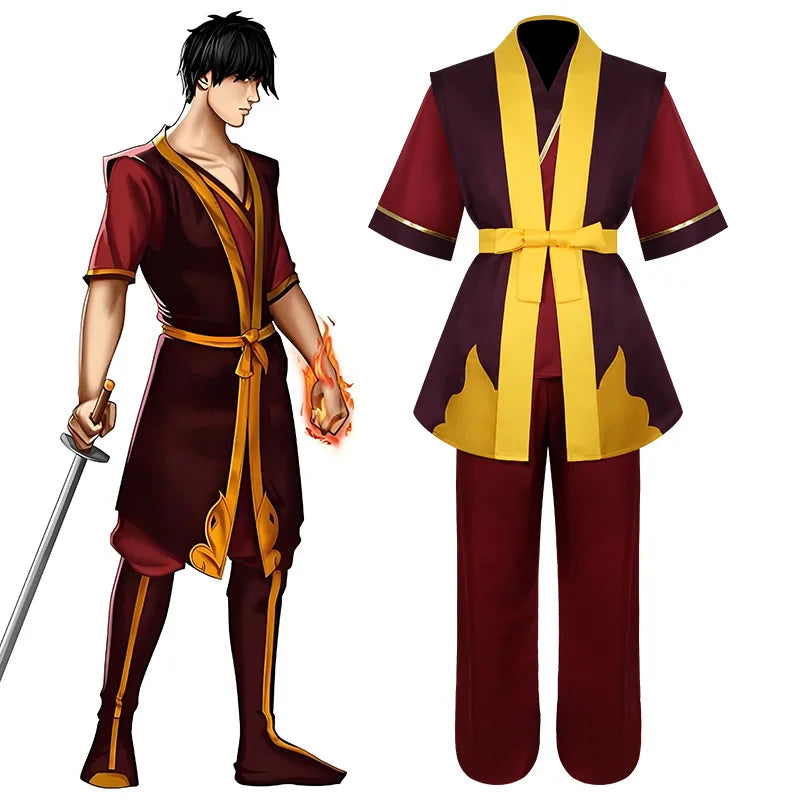 Avatar The Last Airbender Prince Zuko Cosplay Costume Anime Red Costume Black Wig Man Women Adult Clothes for Halloween Parties