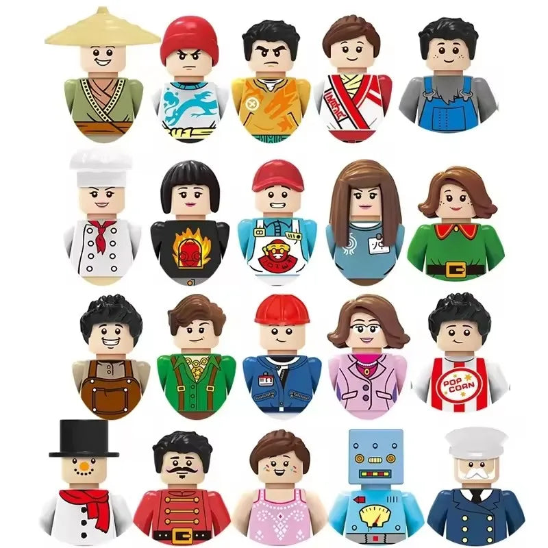 Kids 3D Family Figures Set Building Blocks City Worker Fireman Doctor Dolls Bricks Educational Toys For Children Birthday Gift