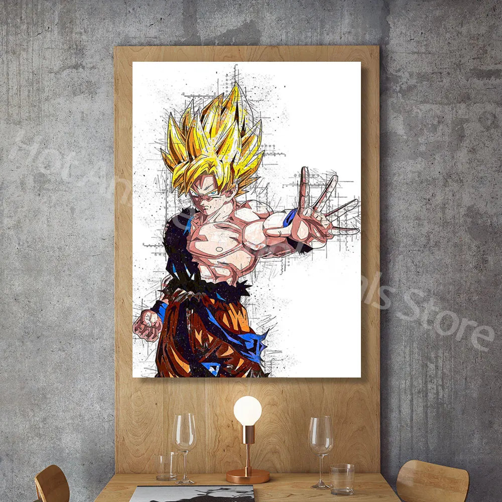 Dragon Ball Posters Anime Peripherals Figures Goku Vegeta Canvas Painting Art Watercolour Picture Modern Home Wall Decoration